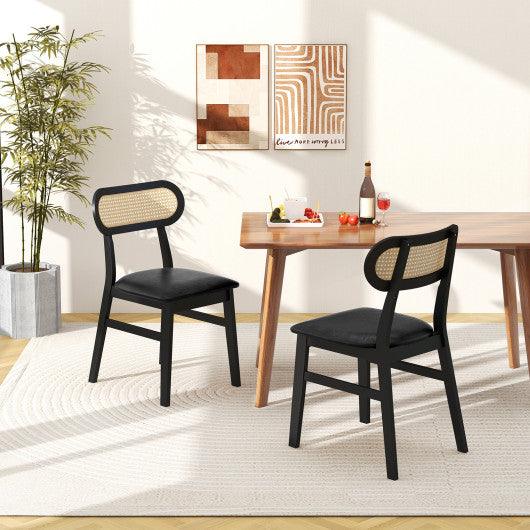 Indoor Mid Century Wood Dining Chairs Set of 2  for Dining Room-Black