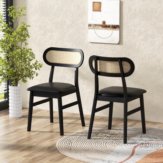 Indoor Mid Century Wood Dining Chairs Set of 2  for Dining Room-Black