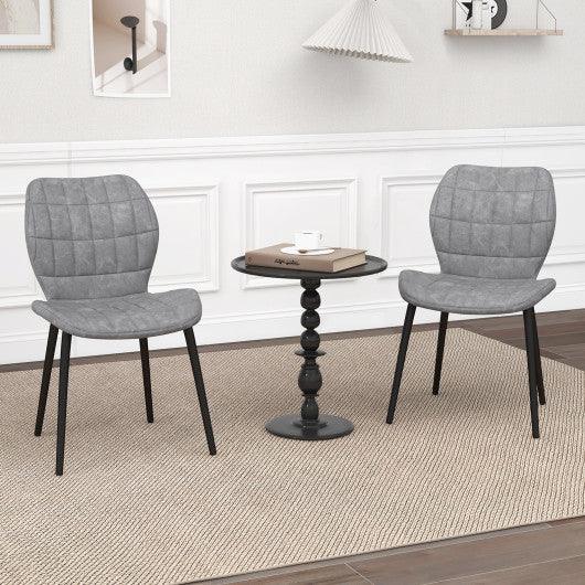 Dining Chairs Set of 2 with Padded Back  Metal Legs and Adjustable Foot Pads-Gray