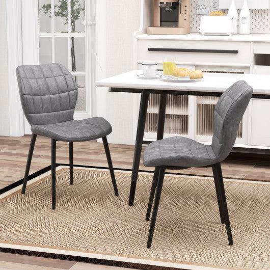 Dining Chairs Set of 2 with Padded Back  Metal Legs and Adjustable Foot Pads-Gray