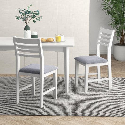 Wooden Dining Chair Set of 2 with Rubber Wood Frame and Padded Cushion-White