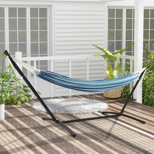 Portable Indoor Outdoor 2-Person Double Hammock Set with Stand and Carrying Cases-Blue