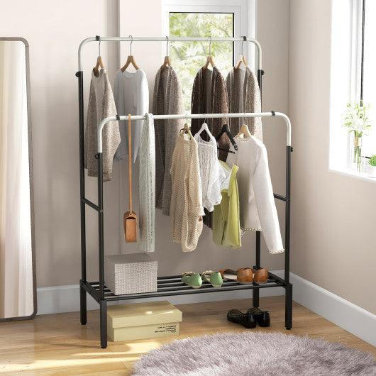 Double Rod Clothes Garment Rack with Adjustable Heights-Silver