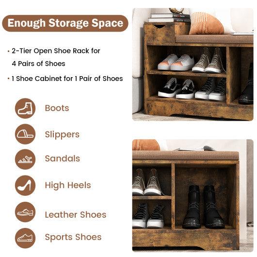 Entryway Storage Shoe Bench with 1 Storage Drawer and 3 Open Compartments-Rustic Brown