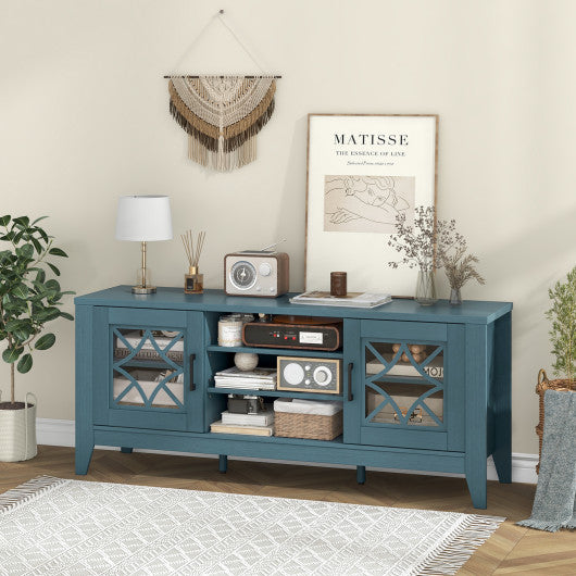 Farmhouse TV Stand for TVs Up to 65 Inches 4 Adjustable Shelves-Teal Blue