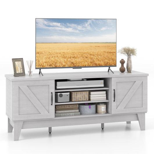 Farmhouse TV Stand for TVs Up to 65 Inches with 2 Barn Door Cabinets-Gray