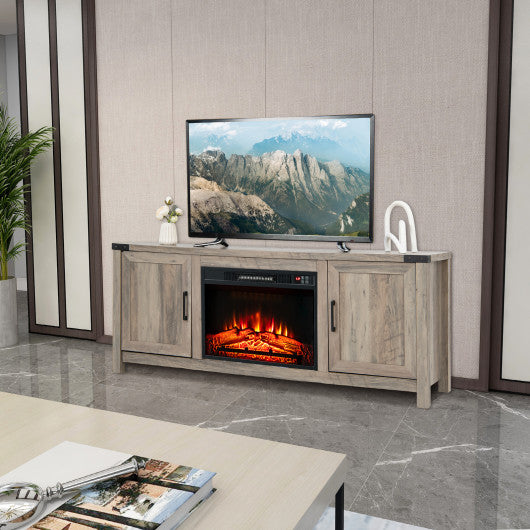 Electric Fireplace TV Stand with Storage Cabinets for TVs up to 70 Inch-Natural