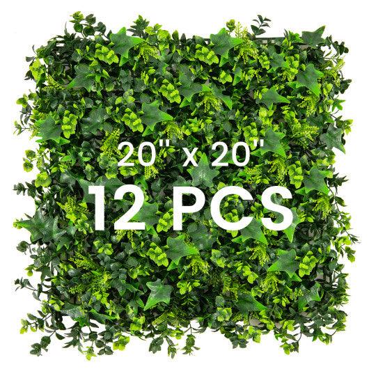 12 Pieces 20 x 20 Inch Artificial Greenery Foliage Panels with Insertable Branches