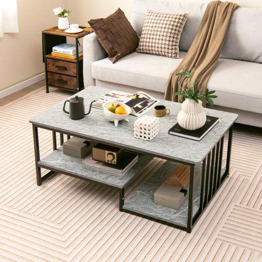 Faux Marble Coffee Table with Open Storage Shelf-Gray