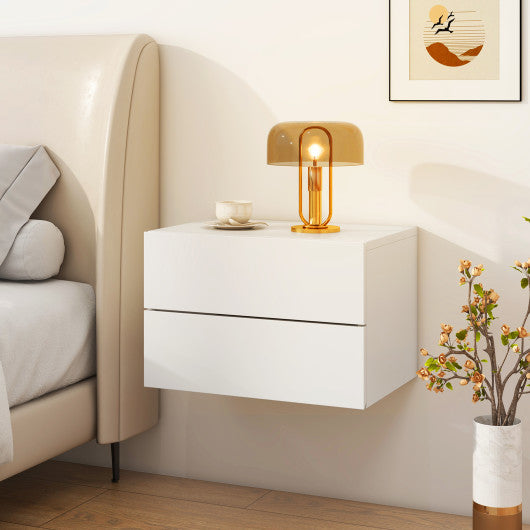 Floating Nightstand with Drawers and Storage Shelf-White