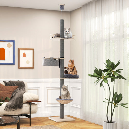 Floor to Ceiling Cat Tree with 93 Inch-107 Inch Adjustable Height-Gray