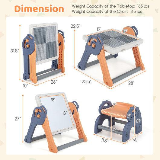 6-In-1 Folding Kids Art Easel with Reversible Building Block Tabletop