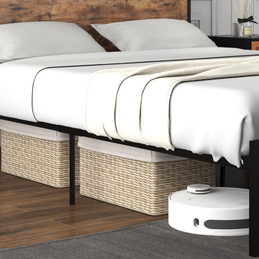 Full/Queen Bed Frame with 2-Tier Storage Headboard and Charging Station-Queen Size