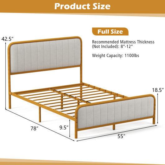 Upholstered Gold Platform Bed Frame with Velvet Headboard-Full Size