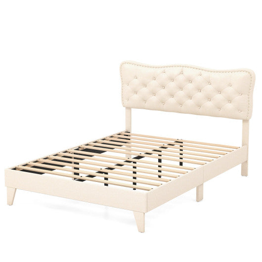 Full Size Bed Frame with Nail Headboard and Wooden Slats