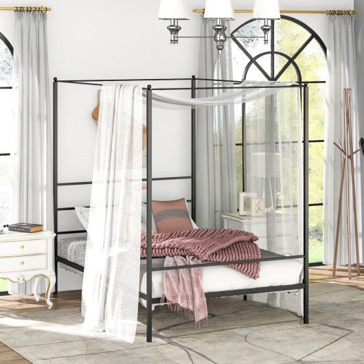 Twin/Full/Queen Size Metal Canopy Bed Frame with Slat Support-Full Size