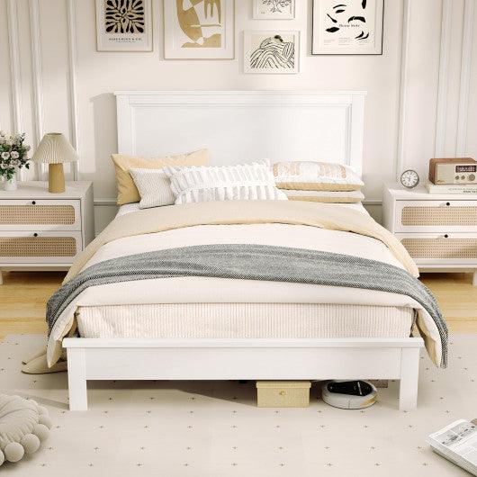 Full Size Platform Slat Bed Frame with High Headboard-White