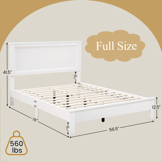 Full Size Platform Slat Bed Frame with High Headboard-White