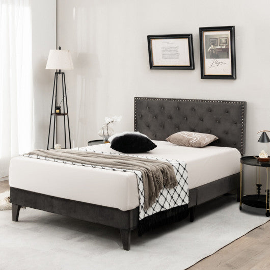 Full/Queen Size Upholstered Platform Bed with Tufted Headboard-Full Size