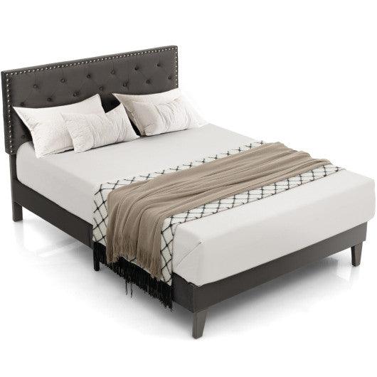 Full/Queen Size Upholstered Platform Bed with Tufted Headboard-Full Size