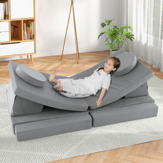 10-Piece Kids Play Couch Sofa with Portable Handle-Gray