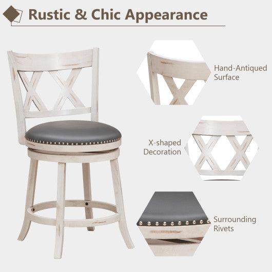 25.5 Inch Hand-Antiqued Stool Set of 2 with Wider Padded Seat-White