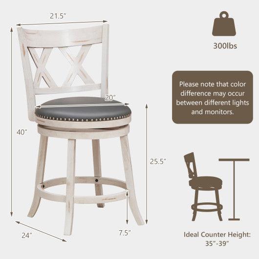 25.5 Inch Hand-Antiqued Stool Set of 2 with Wider Padded Seat-White