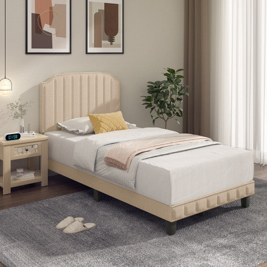 Heavy Duty Upholstered Bed Frame with Rivet Headboard-Twin Size