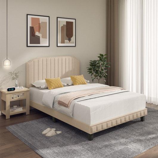 Heavy Duty Upholstered Bed Frame with Rivet Headboard-Full Size