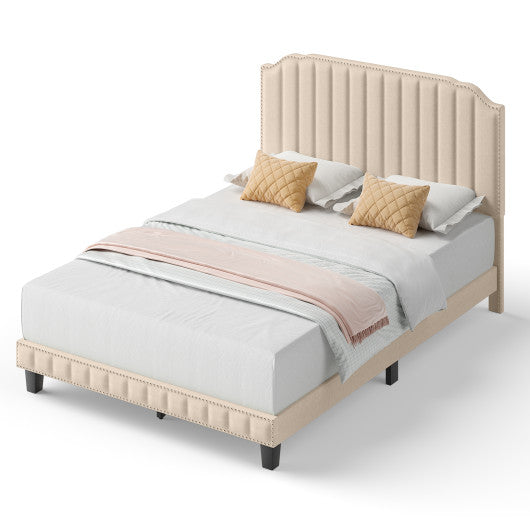 Heavy Duty Upholstered Bed Frame with Rivet Headboard-Full Size