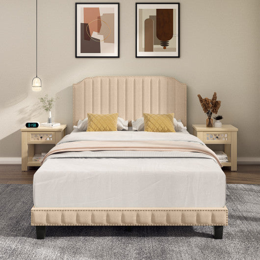 Heavy Duty Upholstered Bed Frame with Rivet Headboard-Full Size