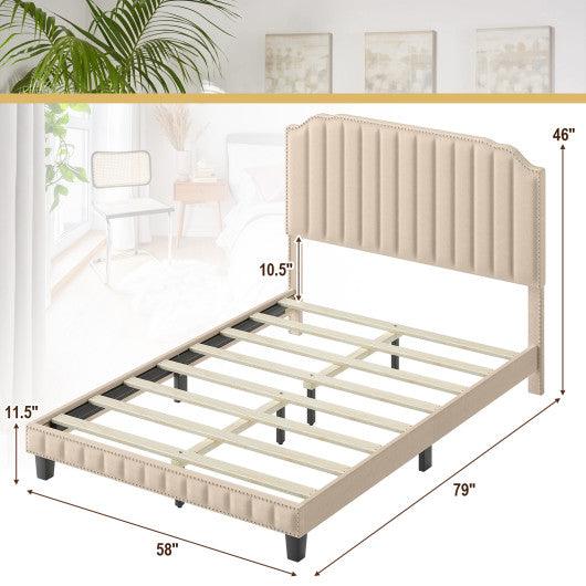 Heavy Duty Upholstered Bed Frame with Rivet Headboard-Full Size