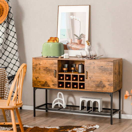 Industrial Kitchen Buffet Sideboard with Wine Rack and 2 Doors-Rustic Brown