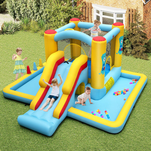 Inflatable Bounce House 7-in-1 Bouncy Castle with Slide and Tunnel with 480W Blower