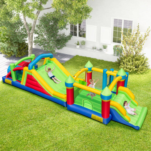 Inflatable Obstacle Course Bounce House with Dual Slides and Tunnels without Blower