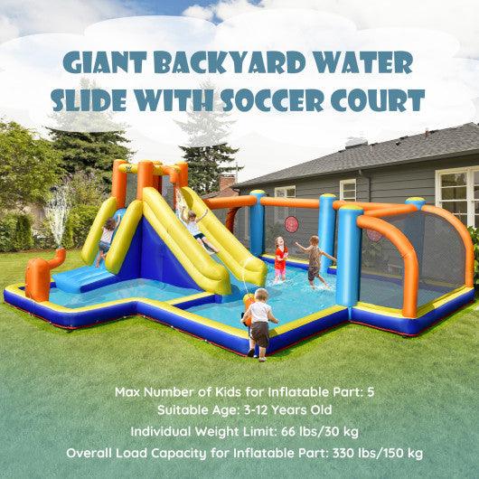 Giant Soccer Themed Inflatable Water Slide Bouncer with Splash Pool without Blower