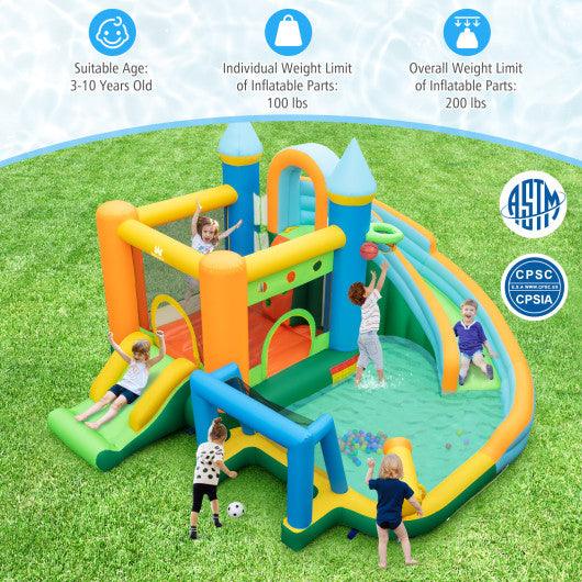 Inflatable Water Slide with Dual Slides and Splash Pool Bounce House with 680W Blower