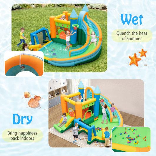 Inflatable Water Slide with Dual Slides and Splash Pool Bounce House with 680W Blower