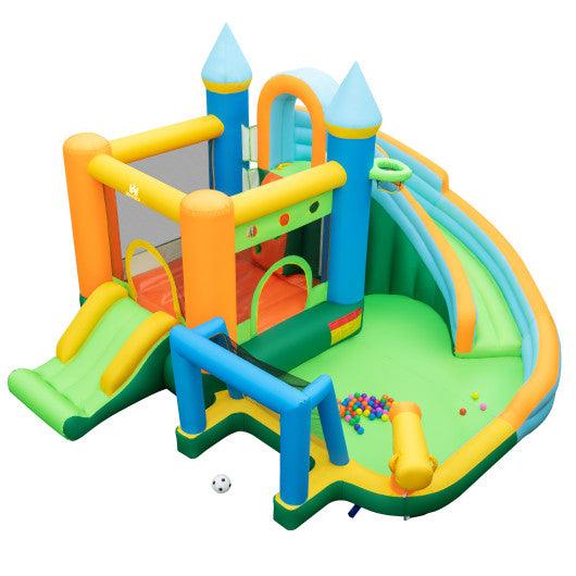 Inflatable Water Slide Blowup Bounce House with Dual Slides and Splash Pool (Without Blower)