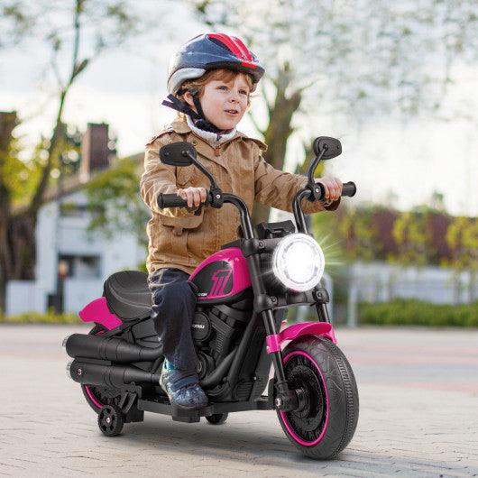 Kids Electric Motorcycle with Training Wheels and LED Headlights-Pink