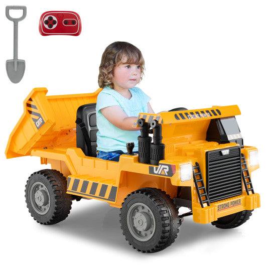 Kids Ride on Dump Truck 12V Ride on Car with Electric Dump Bed-Yellow