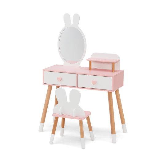 2 in 1 Wooden Princess Kids Vanity Set with Mirror-White