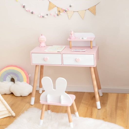 2 in 1 Wooden Princess Kids Vanity Set with Mirror-White