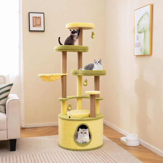 Large Avocado Cat Tree Multi-level Cat Tower with Private Condo-Green