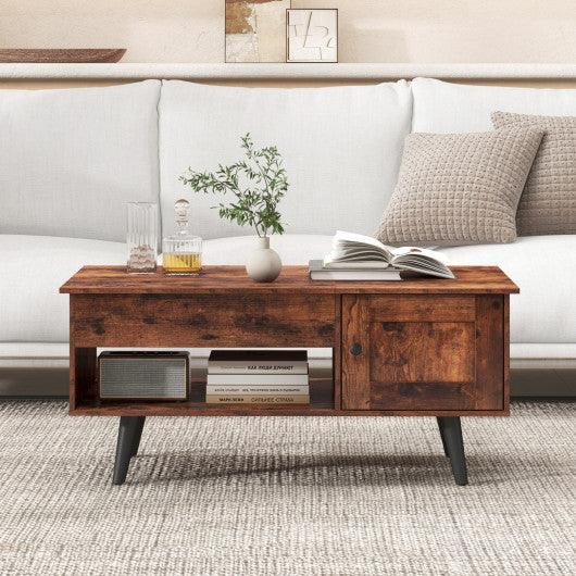 Lift Top Coffee Table with Storage and Hidden Compartment-Rustic Brown