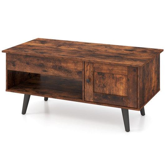 Lift Top Coffee Table with Storage and Hidden Compartment-Rustic Brown