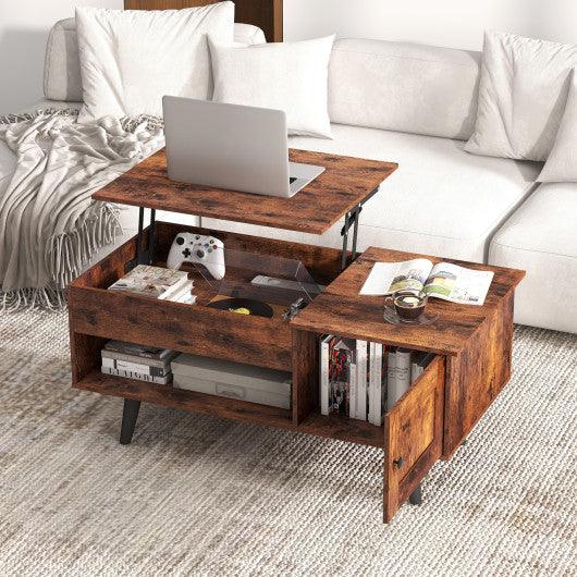 Lift Top Coffee Table with Storage and Hidden Compartment-Rustic Brown