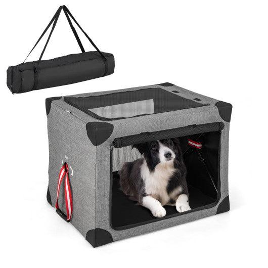 M/L/XL 3-Door Dog Crate with Removable Pad and Metal Frame-L