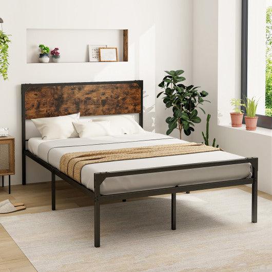 Platform Full/Queen Bed with Rustic Headboard and Footboard-Full Size