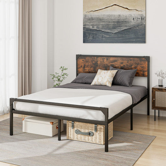 Platform Full/Queen Bed with Rustic Headboard and Footboard-Full Size